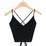 Women Sexy Backless Lace-up Tops Summer Clothes 2024 Fashion Sleeveless V-neck Tops Sexy Club-Outfit