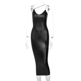 Women's PU Dress Sexy Buttocks Fashion Drape Francais High Quality Retro Dress Office Wear Ladies Leather Vestidos 2023-Outfit
