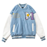 Bomber Jackets Women Embroidery Letter Daisy Flowers Men's Jacket Oversized PU Leather Hip Hop Baseball Jackets