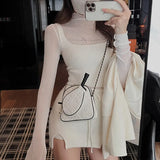 Knitted Suit Sexy Vest+ Elegant Mini Skirt Women Pure Color Korean Crop Tops Office Lady Y2k Clothes 3 Piece Dress