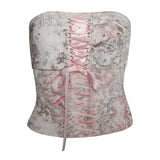 Printed Corset Pink Ribbon Tie-Up Tube Top-Outfit