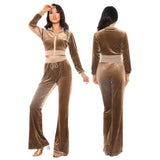 Women's Autumn 2023 New Women's Suit Leisure Fashion Velvet Cardigan Slim Two-Piece Set-Outfit