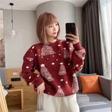 Autumn And Winter New Christmas Tree Pullover Female Korean Version Loose Lazy Wind Retro Color Sweater Coat-Outfit