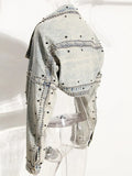 Patchwork Rivet Denim Jacket For Women Lapel Long Sleeve Blue Jackets Female Fashion Spring Clothing Style New