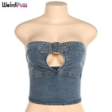Puss Sexy Hollow Out Corset Top Summer Denim Breast Wrap Sleeveless Vest Adjacent Bust Fashion Backless Skinny