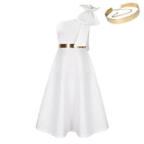 Large-Size Women's Summer New Fashion Slanted Shoulder Bow Banquet Dress African