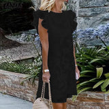 Summer New Multi-Sleeved Isn Casual Back Collar Slit Medium-Length Jacquard Dress-Outfit