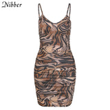 sexy low cut V-neck Printed graphic dress women summer casual club party wear vintage bodycon sling mini dresses