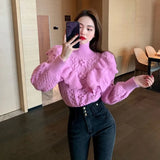 2021 New Arrival Sweet Ruffles Turtleneck Sweaters Vintage Elegant Autumn Winter Crop Pullovers Streetwear