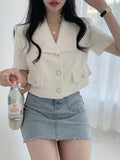 Summer Women's Shirt Coat Fashion All-match Thin Pearl Button Women's Short Casual Short-sleeved Solid Color Coat Shirt