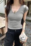 Solid Color Temperament V-Collar Knitted Sleeveless Vest Women's 2024 New Spring And Summer Slim And Thin Underwear-Outfit