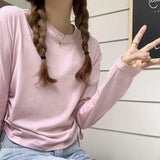 Thin Style Design Rope Long-Sleeved T-Shirt Woman Waist Slim Solid Color Short-Style Sunscreen Blouse-Outfit