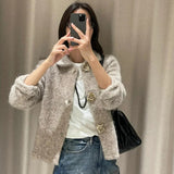 Explosive Women's Artificial Fur Belt Flower Button Knitted