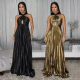 Elegant Knitted Dress Round Collar Single Buckle Horn Sleeve Fishtail Dress Medium Long