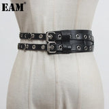 Pu Leather Black Irregular Split Buckle Long Wide Belt Personality Women New Fashion Tide All-match Spring 2022