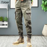 Men Cargo Pants Elastic Waists Ankle Tied Breathable Lace-up Mid-Rise