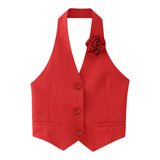 Spring Flower Decorated Collar Mini Half Skirt Suit-Outfit