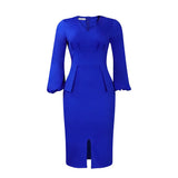Women's V-Neck Bubble Bubble Sleeve Open Fork Dress Office Pencil Dress African