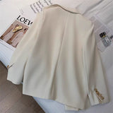 Toloer Suit Jacket Female GJ Sense Spring Autumn 2024 New White Korean Version Fashion Long Small Suit-Outfit