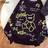 Brand Graffiti Cartoon Bear Embroidery Sweatshirt O-neck Oversized Pullover Winter Korean Style Loose Kawaii Y2K