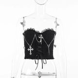 Summer 2024 Sexy Hot Girl Vest Dark Wind Gothic Cross Chain Breast Sling Girl-Outfit