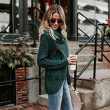 Women Autumn Winter Turtleneck Knitted Sweater Casual Long Sleeve Pullover Vintage Button Jumper Tops