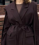 Autumn New Solid Color Big Collar Loose Collar Belt Short Suit