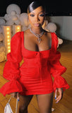 Vintage Puff Sleeve Square Mini Dress 425-0-Outfit