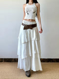 Holiday Style Solid Color Multi-Layer Irregular Low-Waist Large Swing A-Word Half-Body Skirt Long 2025 New