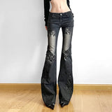 High Street Plant-Print Wash Jeans 2025 Autumn To Make Old Low-Rise Micro-Tipped Trousers
