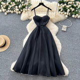 Elegant Dress Women's Summer Dress French Light Luxury Lace Lace To Receive Waist Temperament Sling