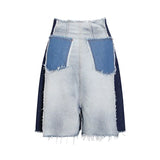 Hit Color Denim Shorts For Female High Waist Women's Casual Wide-legged Shorts Fashion Streetwear Tide New