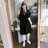 And Winter 2021 New Korean Loose College Style Black Woollen Coat Medium Long Small Tweed Coat For