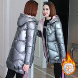 Women Shiny Down Cotton Jacket Winter Jackets Warm Mid Long Cotton Padded Casual Hooded Parkas Overcoat Female Basic