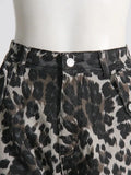 Toloer And Summer 2024 New Leopard Print Multi-Pocket Decorative Design Feel Tooling Denim Casual Pants Women-Outfit