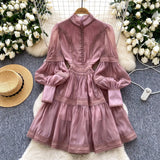 Court Lantern Sleeve Dress Girl Spring Hook Flower Embroidery Design Famous Light Luxury Royal Sister Temperament