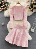 Spring Summer Fashion Small Cute Elegant Sweet Women's Skirt Suit Long Sleeved Suit Short Coat Top A-line Skirt 2-piece