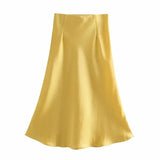2024 New Elastic Waistline Simple Full-Color Satin Full-Length Skirt-Outfit