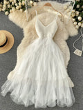 New Women's Suspender Dress Irregular Gauze Fluffy Skirt High Waist Slim Temperament V-neck Suspender Skirt Beach