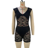 Toloer Women's Spring / Summer 2024 New Suit Fashion Sexy Tight Perspective Embroidery Short Jumpsuit Women-Outfit