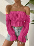 Women's Spring And Summer Sexy Word Collar Shoulder Lotus Side Perspective Chiffon Folding