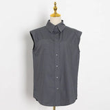 Slim Shirt For Women Lapel Sleeveless Solid Minimalist Button Through Blouse Female Korean Fashion Clothing