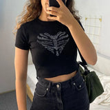 Toloer Summer Sternum Love Hot Drill Women's Jacket Street Trend Slim Crop T-Shirt