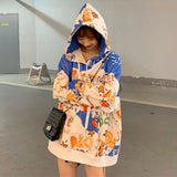 Deeptown Harajuku Letter Print Hoodie Women Anime Graffiti Cartoon Pullover Fall 2021 Fashion Oversized Streetwear