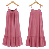 Bohemian Solid Ruffle Dress Women's Summer Sundress ZANZEA Casual Spaghetti Strap Midi Vestidos Female Holiday