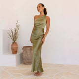 Women's New Sleeveless Solid Color Sexy Breast Sling Slings Open Fork Long Dress