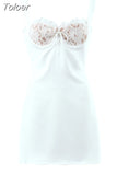 Spring Summer New Sexy Casual Lace Stitching Wavy Collar Halter Straps Bag Hip A-Line Short Mini Dress