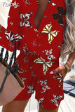 Print Long Sleeve Shirts and Short Pants Set Women Spring Summer New Single Breasted Blouse Pocket Shorts 2 PC