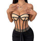 Hot Babes Fashion With Steel Ring Buckle Waist Tight Perspective Wrapped Bra Blouse