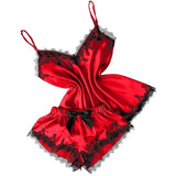 Pajamas Set Home Suit Top And Shorts Sexy V-Neck Sleeveless Satin Lace Sleepwear Pijama Home Clothes For Women